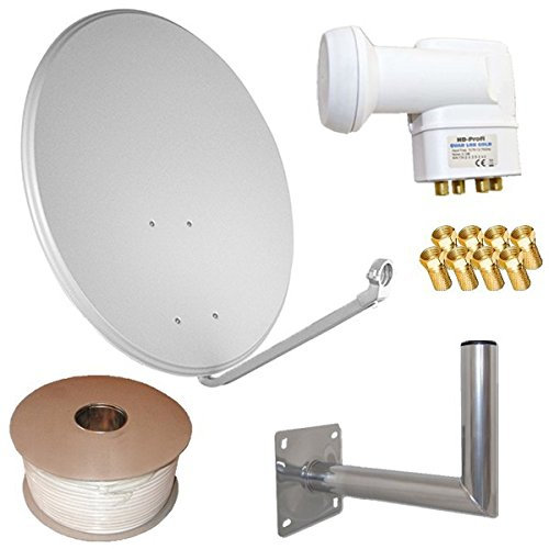 netshop 25 HD Sat Anlage 80cm Spiegel + Quad LNB für 4 Teilnehmer + 50m Kabel + 40cm Wandhalter