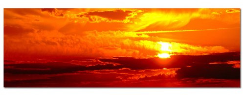 PANORAMA BILD in 150x50cm (brennender Himmer Wolken Sonnenuntergang) TOP Bilder! Wandbild xxl günstig & modern ART PRINT Wandbilder Bilder EXKLUSIVES Fotowandbild auf Leinwand und Keilrahmen Bild Leinwandbild Fotodruck modern Zeitlos Stilvoll wie ein Gemälde Ausführung schöner Kunstdruck auf echter Leinwand als Wandbild mit Rahmen. Preiswerter als Ölbild Gemälde Foto Poster Plakat mit Bilderrahmen.