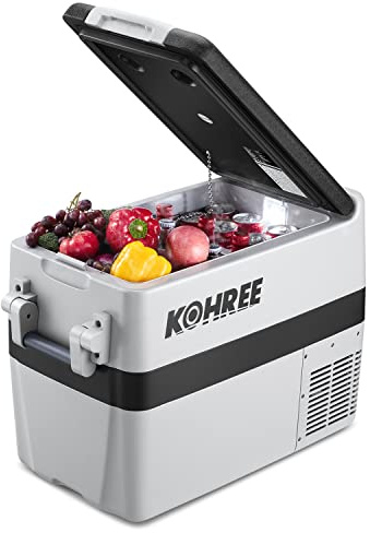 Kohree Kompressor Kühlbox 12V 24V 230V, 40L Elektrisch Kühlbox Auto Dual-Bereich Kühlbereich/Gefrierbereich 45dB Geräuscharm LED Touchscreen Speicherfunktion Mini Kühlschrank für Auto, Camping, LKW