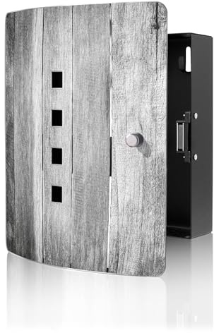 banjado Design Schlüsselkasten aus Edelstahl für 10 Schlüssel - Schlüsselschrank zur Schlüssel Aufbewahrung 24 x 21,5 x 7cm groß mit praktischem Magnetverschluss - Motiv Holz Monochrom