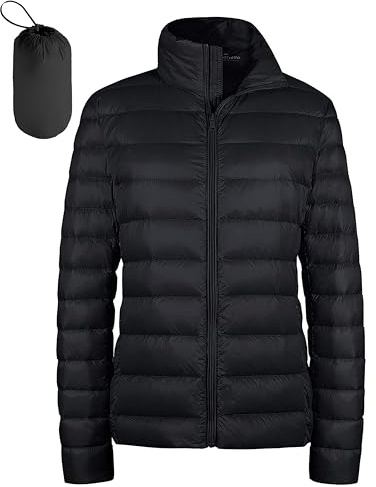 wantdo Women's Lightweight Down Jacket Packable Short Down Coat (Black, Medium)