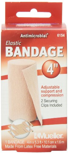 MUELLER Sports Medicine Elastic Bandage, All-Purpose Support Wrap, Self Adhesive Bandage Wrap, Athletic Compression Sleeve for Injuries and Pain Relief, Beige, 4-Inches Wide