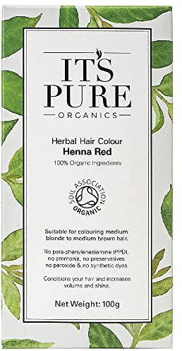It's Pure Organic Henna Hair Dye in Henna Red | Permanent 100% Natural, Vegan, & Gluten Free | PPD Free Hair Dye, Ammonia Free, Resorcinol Free, & Peroxide Free | Volumising & Strengthening |