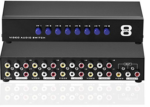 SIENOC 8-Wege AV Switch 8 in 1 heraus Audio Video L/R RCA Selector Switch Box Splitter Schwarz für DVD STB Spielkonsolen
