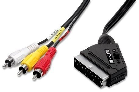 nuovaVideosuono Scart-Composite 1.5m M-M 1,5 m SCART (21-Pin) 3 x RCA Negro - Adaptadores de Cable de vídeo (1,5 m, SCART (21-Pin), 3 x RCA, Negro, Macho/Macho, 1 Pieza(s))