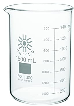 United Scientific BG1000-1500 Borosilicate Glass Low Form Beaker, 1500ml Capacity (Pack of 4)