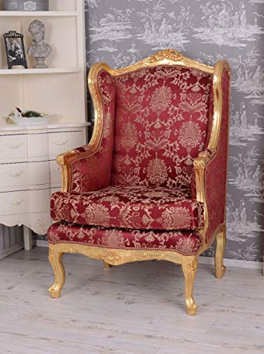 Barocker Ohrensessel Königlicher Thron Armlehnsessel Antik Sessel Holz gepolstert cat560a25 Palazzo Exklusiv