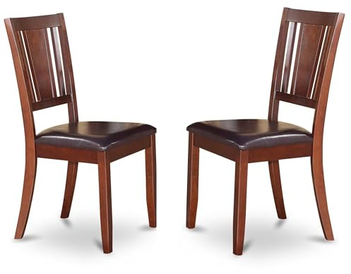 East West Furniture DUC-MAH-LC Dudley Küchen-Esszimmerstühle – Kunstleder gepolsterte Holzstühle 2er Set Mahagoni