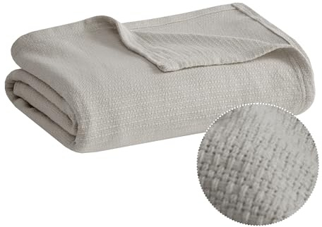 Madison Park Freshspun Basketweave Luxury Cotton Blanket Grey 66x90 Twin Size Basketweave Premium Soft Cozy 100% Cotton For Bed, Couch or Sofa