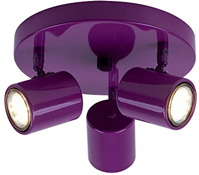 Deckenstrahler Deckenspot Wohnzimmerlampe Metall Lila Deckenleuchte, 3x GU10 RGB Farbwechsler dimmbar mit Fernbedienung D 22 cm