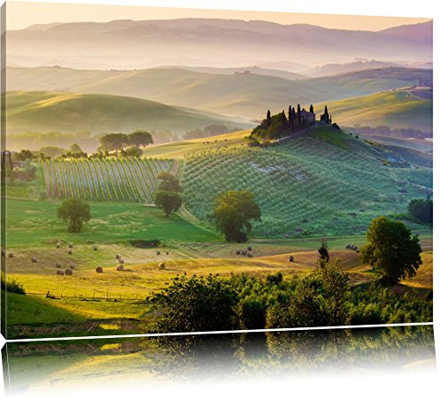 Pixxprint Wunderschöne neblige Toskana Landschaft, Größe: 60x40cm, Leinwandbild, fertig gespannt, Wandbild, Dekoration, Kunstdruck, kein Poster