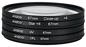 Andoer 67mm UV + CPL + Close-Up + 4 + Star 8-Point Filter Circular Filter Kit Circular Polarizer Filter Macro Close-Up Star 8-Point Filter with Bag for Nikon for Canon Pentax Sony DSLR Camera