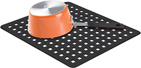 iDesign tapis fond évier, moyen tapis vaisselle en plastique PVC, tapis évier pour déposer couverts, verres et vaisselle, noir