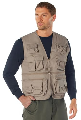 Rothco Uncle Milty Travel Vest - Outdoor Fishing Camping 17 Cargo Pocket Jacket, Khaki, L