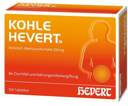 Kohle Hevert, 100 St. Tabletten | bei Durchfall sowie bei Vergiftungen durch Lebensmittel, Schwermetalle und Medikamente