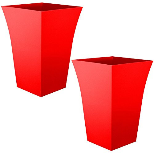 CrazyGadget 2 x Large Milano Tall Planter Square Plastic Garden Flower Plant Pot Gloss Finish RED