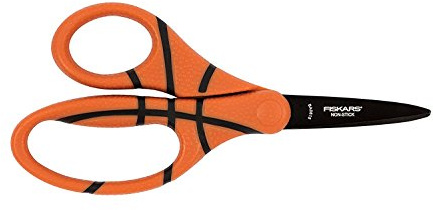 Fiskars 5 Pointed-Tip Scissors for Kids 4-7 with Non-Stick Blades - Scissors for School or Crafting - Back to School Supplies - Basketball