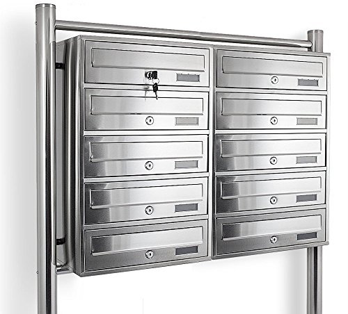 Bituxx Edelstahl Stand-Briefkastenanlage Postkasten Letterbox Mailbox Doppelt mit 10 Fächer