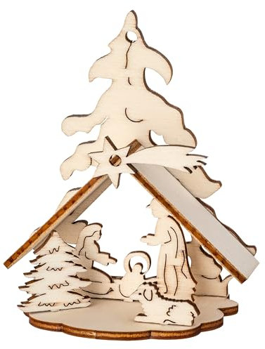 MaMeMi STECKSATZ KRIPPE aus Holz mit Heiliger Familie im STALL ca. 9 cm hoch Handarbeit aus SÜDTIROL Mini TISCHKRIPPE als ADVENTS- und WEIHNACHTSDEKO