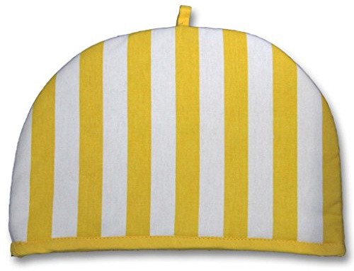 HOMESCAPES Tea Cosy, Kannenwärmer gelb gestreift, Teewärmer aus Baumwolle, isolierende Haube für Teekanne, Abdeckung für Tee- und Kaffeekannen