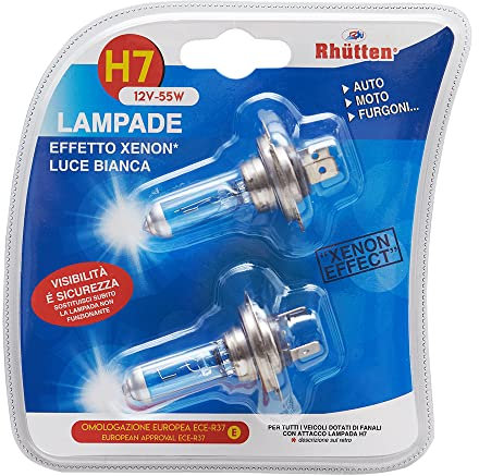 Rhutten, Lampadine Effetto Xenon H7 12V 55W, Luce Bianca, Omologate ECE-R37, Auto, Moto e Furgoni, 2pz