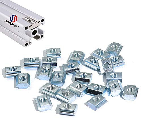 Boeray 50pcs M5 Slide in T Nut Tee Sliding Nut Nut for Aluminum Extrusion with Profile 2020 Sereis Slot 6mm