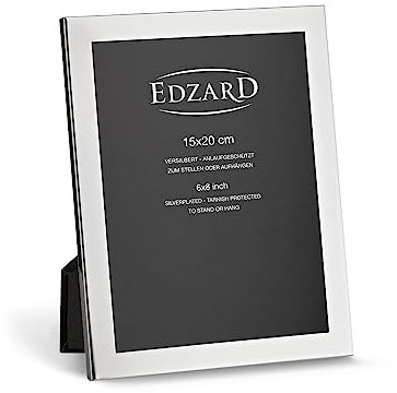 EDZARD Bilderrahmen Prato für Foto 15 x 20 cm, edel versilbert, anlaufgeschützt, mit Samtrücken, mit 2 Aufhängern, Fotorahmen zum Stellen und Hängen