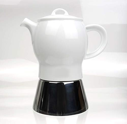 Moka Consorten Italienischer Espressokocher »Carina« | Edelstahl und weißes Porzellan | Füllmenge: 210 ml | Höhe: 18 cm | Made in Italy