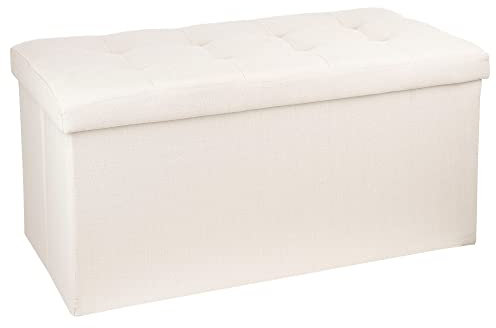 Atmosphera - Banc Coffre Pliant 2 Places Lysandre Beige - 76 x 38 x 38 cm, Assise Capitonné - pour Salon, Chambre, Entrée