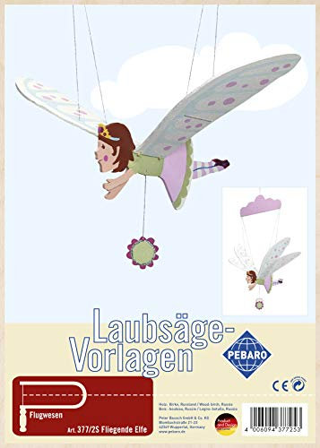 Pebaro 377/2S Laubsägevorlage Mobilie Windspiel Fliegende Elfe, 3mm Sperrholz DIN A 4, Motiv vorgedruckt, aussägen mit Laubsägebogen, basteln, anmalen, fertig, Laubsägen, Holz, Geschenkidee
