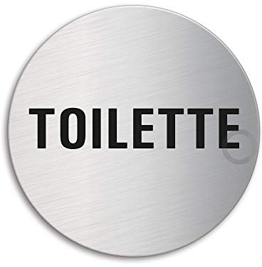 Cartello - Toilette WC | Targhette Targa acciaio inox Ø 75 mm autoadesivo | Ofform Design Originale No.8502