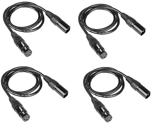 wonsung 4PCS 1m long dmx512 xlr Cable dmx Cables 3.2ft 3 Pin Dmx Cable male to female for dmx microphone stage lights