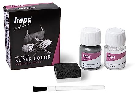 Kaps Professional Lederfarbe Super Color + Preparer für Naturleder, Synthetik und Textil (je 25 ml) zur Pflege und Reparatur von Lederschuhen in Verschiedenen Farben (114 - Hellgrau)