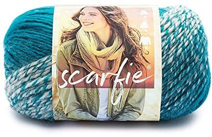 Lion Brand Yarn 826-215 Scarfie Yarn, Crema/Verde Azulado, Mezcla de Lana, 21.59x12.065x12.065 cm, 285