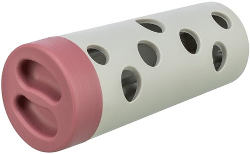 TRIXIE Snack Roll Katzenspielzeug - durch Rollbewegungen fallen Snacks heraus - schult die Geschicklichkeit - Gummiummantelung - spülmaschinengeeignet - ø 6/ø 5 × 14 cm - grau/rot - 4592