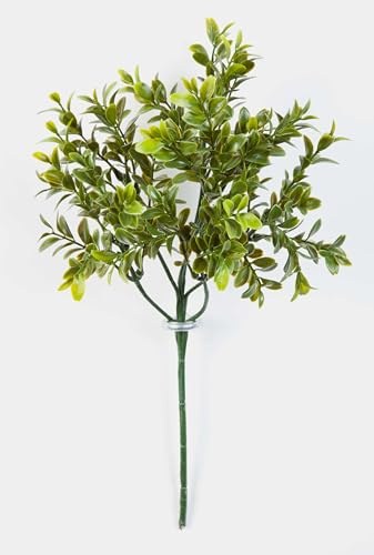 artplants.de Artificial Boxwood Spray TOM with 6 twigs on a Spike, 18/45cm - Plastic Buxus Spray - Shop Decoration