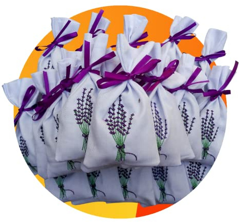 Gifts Set of 10 Empty Embroidered Lavender 'Bunches' Bags - Eco Friendly Hemp (Fill Your own Bags)