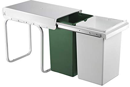 Collecteur pour déchets de poubelle encastrable double Boy 30DT 30 L (2 x 15 l), à partir de 300 mm, largeur d'armoire, Seau Vert/Blanc, Wesco