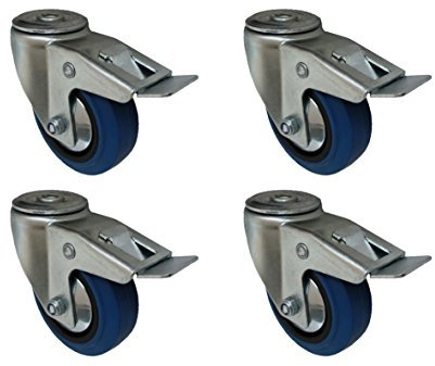 4 Stück 80 mm Blue Weels Elastik Rad als Lenkrolle totalstop Rückenloch