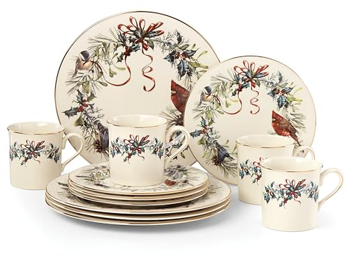 LENOX Winter Greetings Geschirr-Set, 12-teilig, 5,8 kg, Rot und Grün