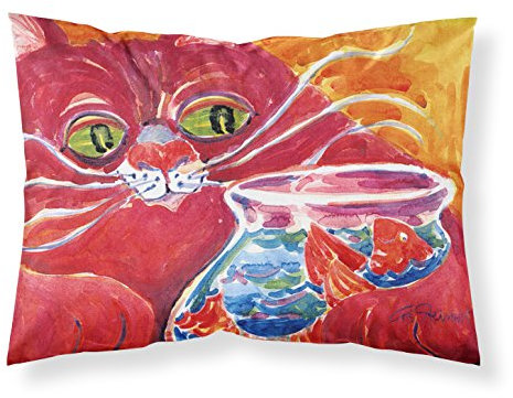 Caroline 's Treasures 6048pillowcase Big rot Katze am Fischglas Feuchtigkeitstransport Stoff Standard Kissenbezug, groß, Multicolor