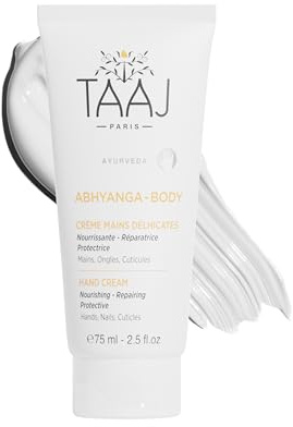 TAAJ | Crème mains Délhicates - ABHYANGA | Nourrit & Répare Mains, Ongles & Cuticules | Actifs Relipidants, Réparateurs & Protecteurs | Apaise et Nourrit intensément les mains | Vegan | 75 ml