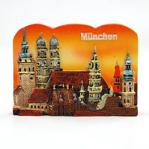 Relief-Magnet München Altstadt, orange, ca. 7 x 6 cm