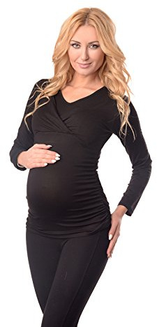 Purpless Maternity 2in1 Top Shirt Blouse for Pregnant and Breastfeeding Woman 7014 (12, Black)