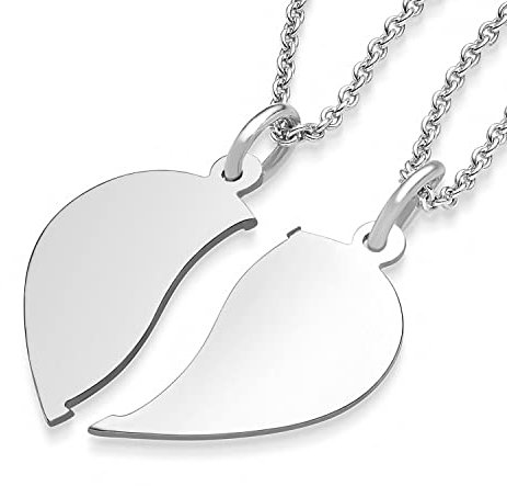 Liebesketten Freundschaftsketten Partnerketten Silber 925 Gravur Herzkette für Paare zwei Teile Love Kette teilbar Pärchen halb Hälfte trennbare zerbrochen zweiteilig doppelt zum Teilen FF76SS92545-3
