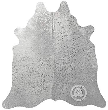 Sunshine Cowhides 100% Genuine Metallic Silver On Off White Cowhide Rug - Modern Style Animal Skin Rug & Floor Carpet for Living Room, Bedroom, Kitchen & More - Extra Large (6x7-8 Ft.)