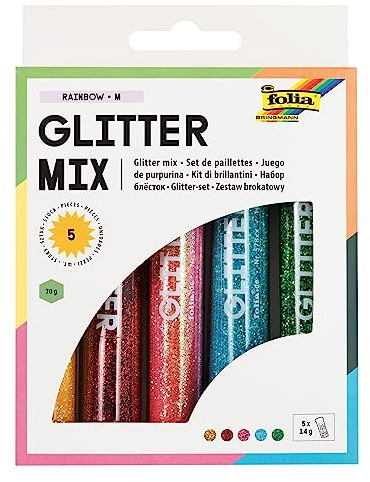 folia 57802 - Glitter Set mit 5 Röhrchen à 14 Gramm Glitterpulver mit Streukappe - ideal zum Verzieren und Bestreuen ihrer Bastelarbeiten