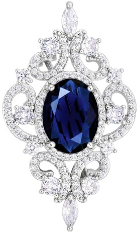 SELOVO Vintage Style Women's Blue Oval Sapphire-color CZ Crystal Wedding Bridal Pin Brooch Silver Tone by SELOVO