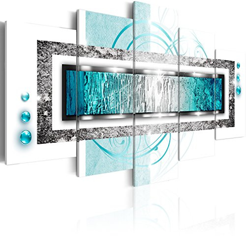 B&D XXL - Leinwandbild blau weiß Ornament, 100x50 cm, 5-teilig, Wohnzimmer | Hochwertige Leinwand, sofort aufhängbar, ideal fürs Wohn- oder Schlafzimmer, wasserfest und lichtecht, langlebig, stilvoll