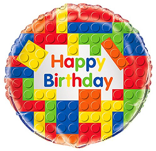 Unique Party 58247 - Globo Foil de Cumpleaños - 45 cm - Fiesta de Cumpleaños de Bloques de Construcción